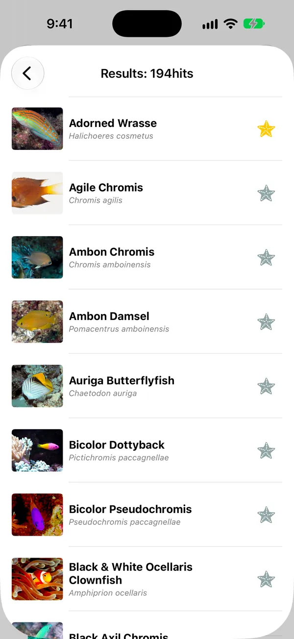 Search results screen