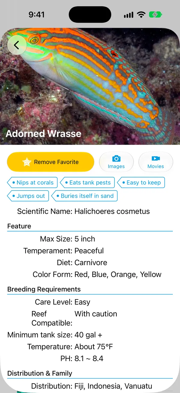 Species detail screen